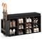Black 10-Cubby Shoe Storage Bench with Cushion, Adjustable Shelves & Umbrella Holder
